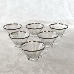 Six Silver-tone Band Trimmed Glasses or Punch Cups